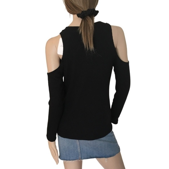 Revolve LNA Cold Shoulder Sweater Top Tunic Modal Blend Choker V-Neck - Picture 8 of 12